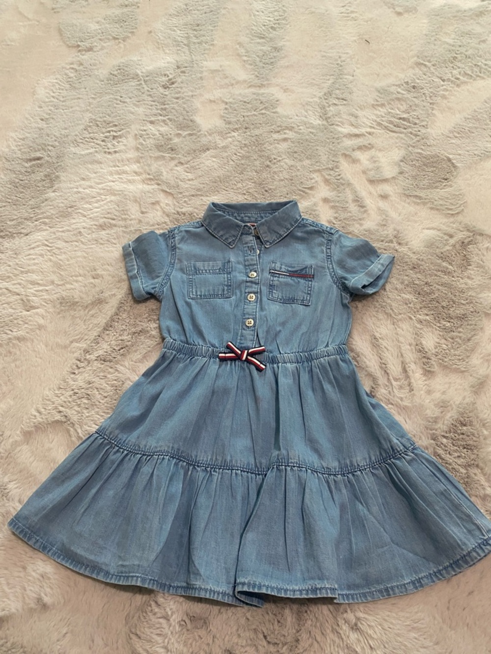 Tommy Hilfiger Light Blue Denim Shirt Dress with Ribbon Detail